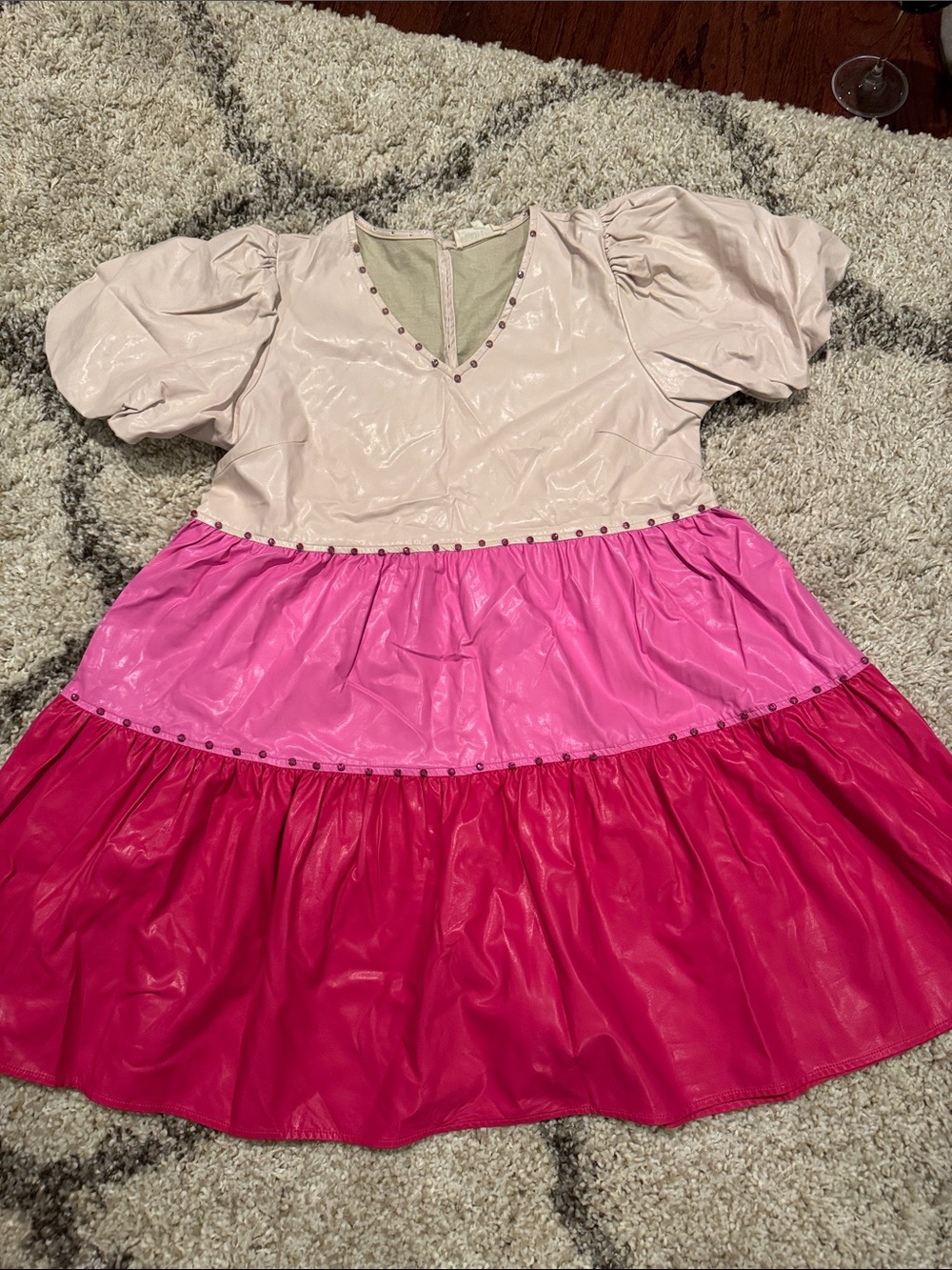 Peach Love California Pink studded faux leather dress